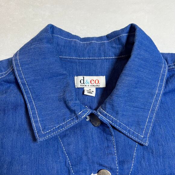 Denim&Co. Button Up Jean Jacket Size Medium Stretch Casual Western Rodeo - Picture 5 of 10